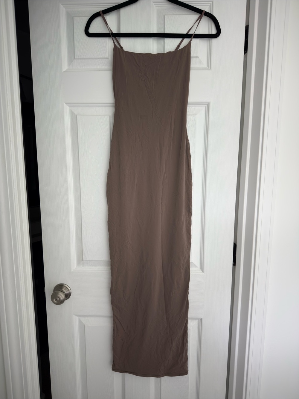 SKIMS Taupe Straight-Neck Spaghetti Strap Maxi Dress